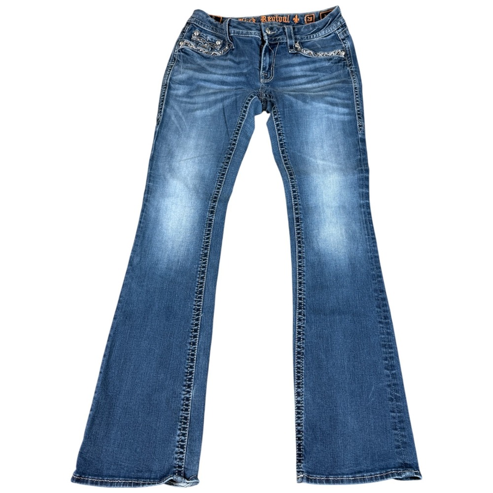 Rock Revival Jazlyn Bootcut Jeans Womens 28 Blue Stretch Low Rise Rhinestones